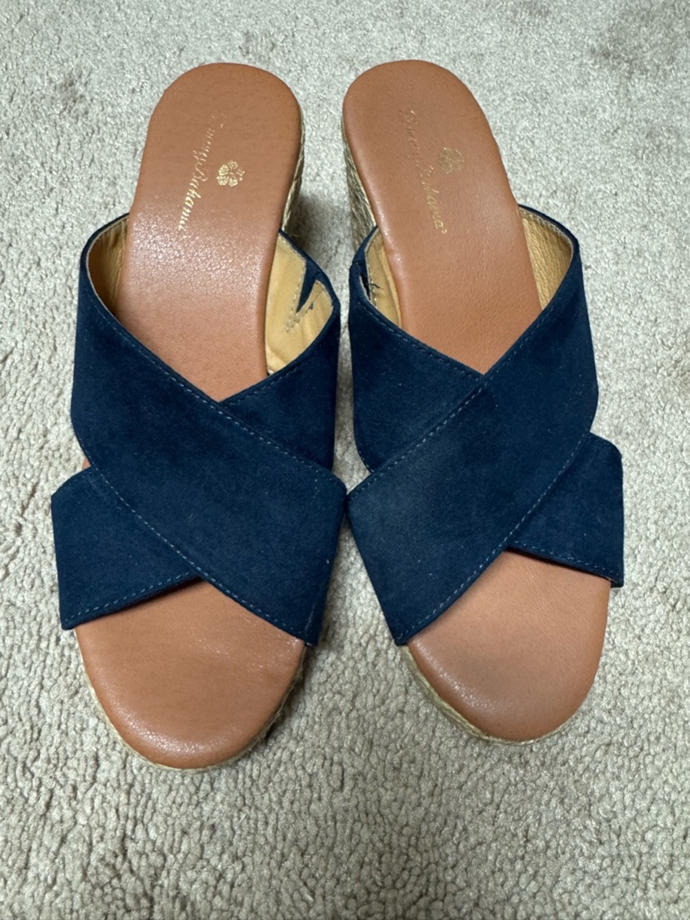 Women’s Navy Cross‑Strap Slide Sandals